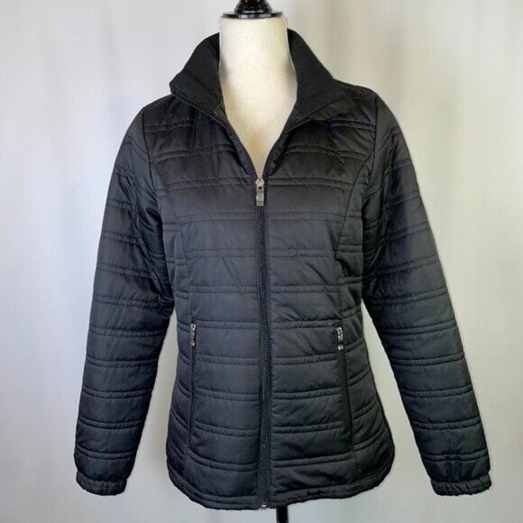 ZeroXposur Black Puffer Jacket Quilted Funnel Neck Flannel Lined Size S - Picture 1 of 13